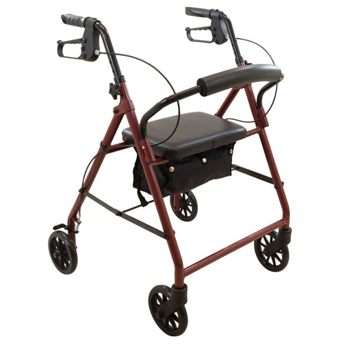 Rollator Steel 6 Wheels Burgundy 300 Lb. Weight Cap - BeHope