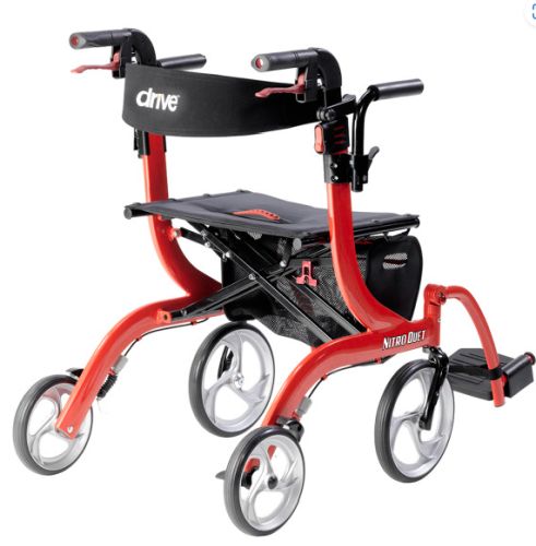 Nitro Duet Rollator Red Transport Wheelchair Red - BeHope