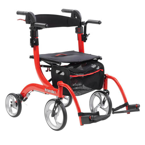 Nitro Duet Rollator Red Transport Wheelchair Red - BeHope