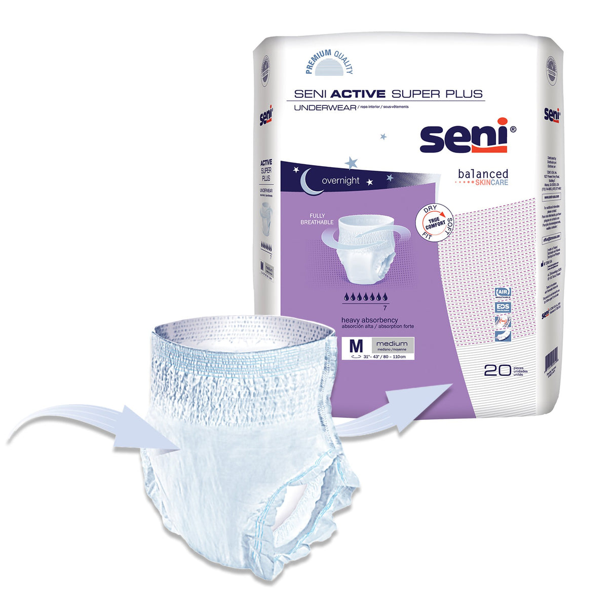 Unisex Adult Absorbent Underwear Seni® Active Super Plus Pull On with Tear Away Seams Medium Disposable Heavy Absorbency - BeHope