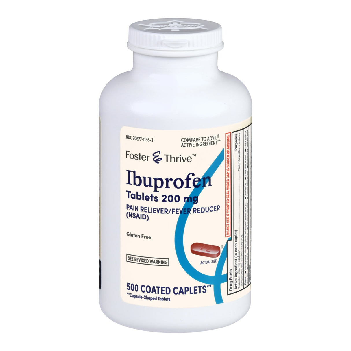 Pain Relief Foster & Thrive 200 mg Strength Ibuprofen Caplet 500 per Bottle - BeHope