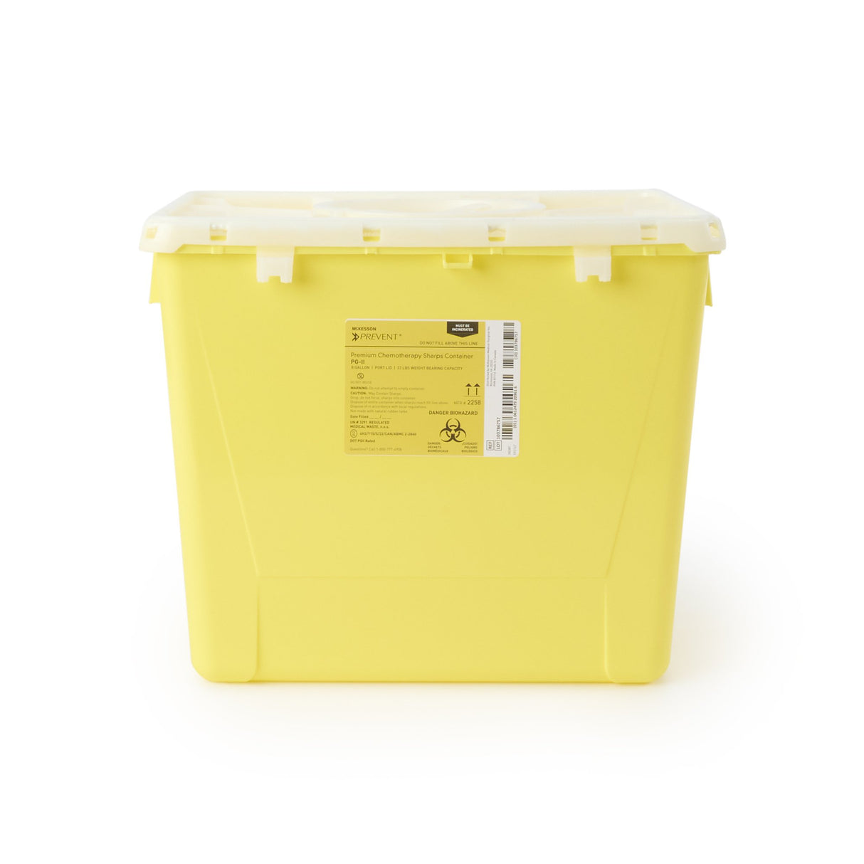 Chemotherapy Waste Container McKesson Prevent® Yellow Base 13-1/2 H X 17-3/10 W X 13 L Inch Vertical Entry 8 Gallon - BeHope