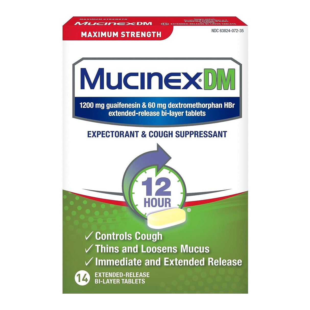 Cold and Cough Relief Mucinex® DM 1,200 mg - 60 mg Strength Tablet 14 per Box - BeHope