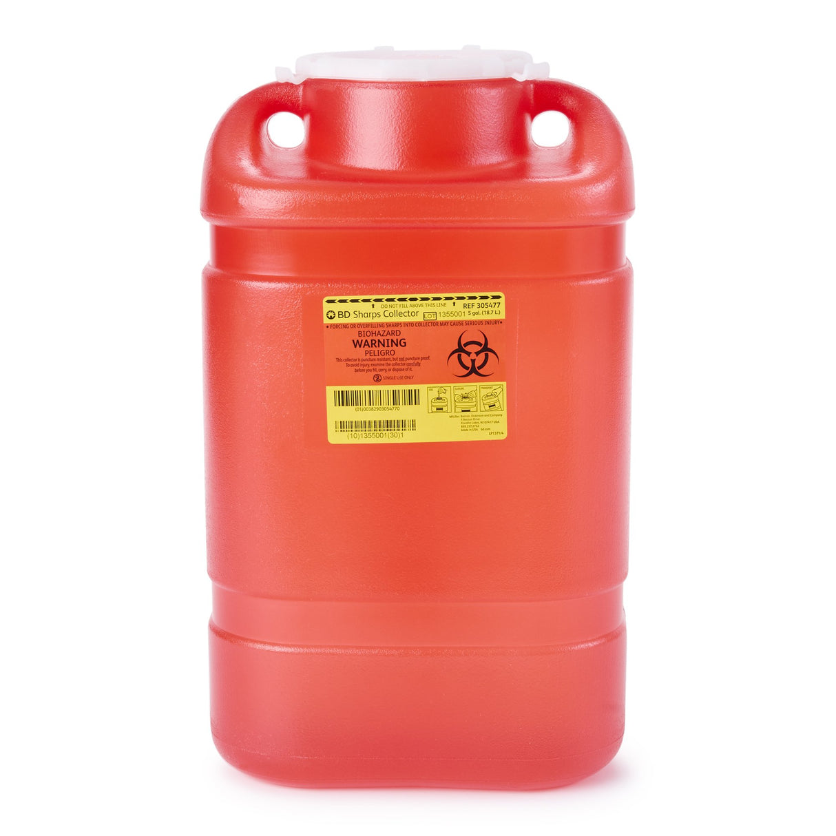 Sharps Container BD™ Red Base 18 H X 7-1/2 W X 10-1/2 D Inch Vertical Entry 5 Gallon - BeHope