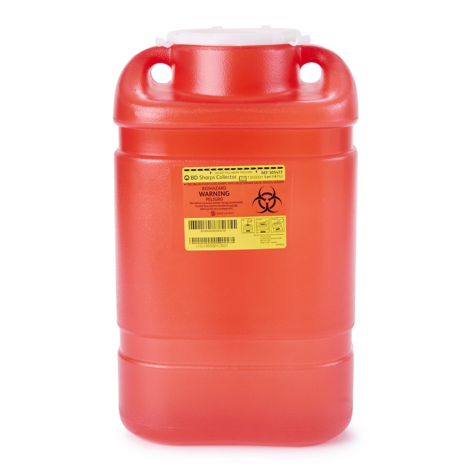 Sharps Container BD™ Red Base 18 H X 7-1/2 W X 10-1/2 D Inch Vertical Entry 5 Gallon - BeHope