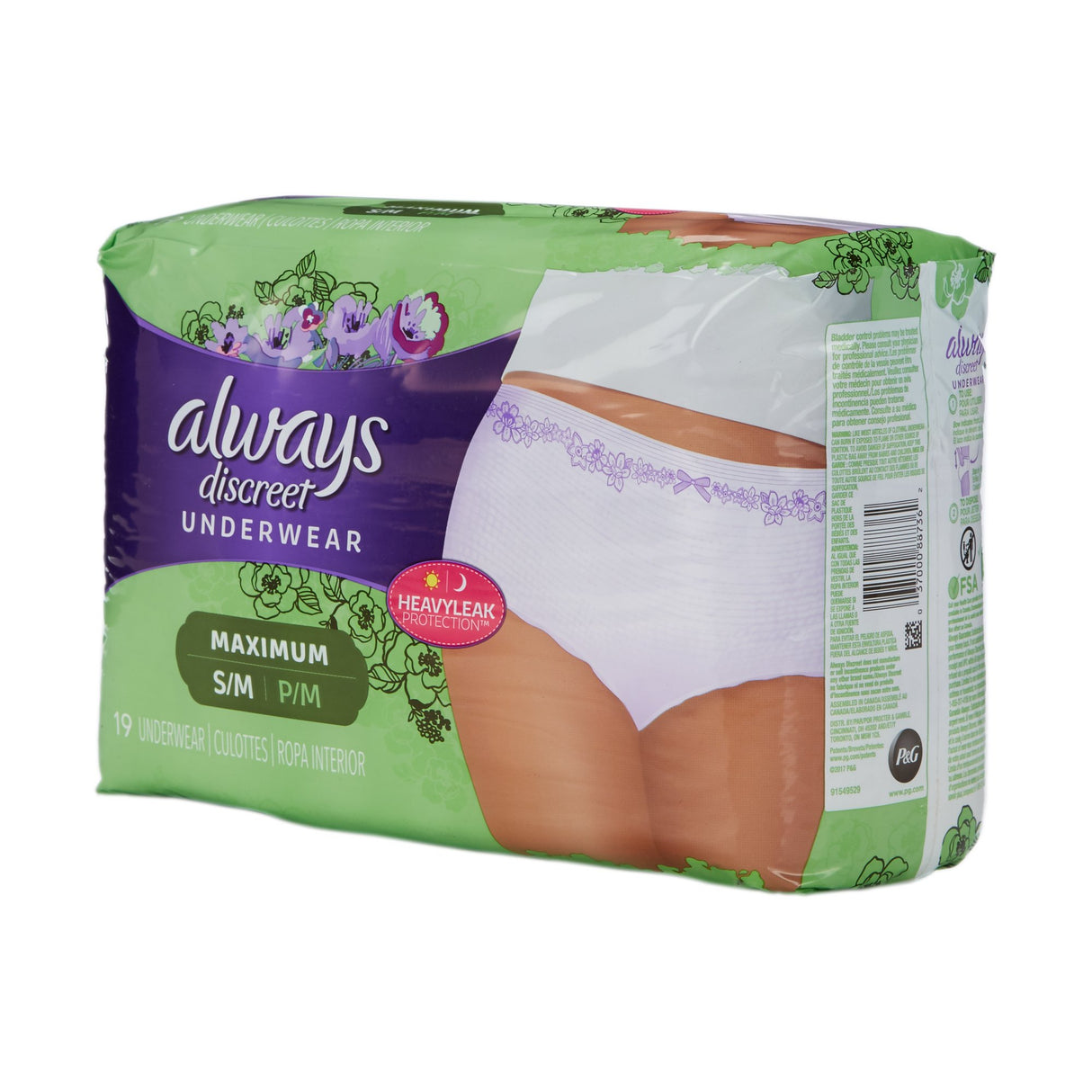 Female Adult Absorbent Underwear Always® Discreet Pull On with Tear Away Seams Small / Medium Disposable Heavy Absorbency - BeHope