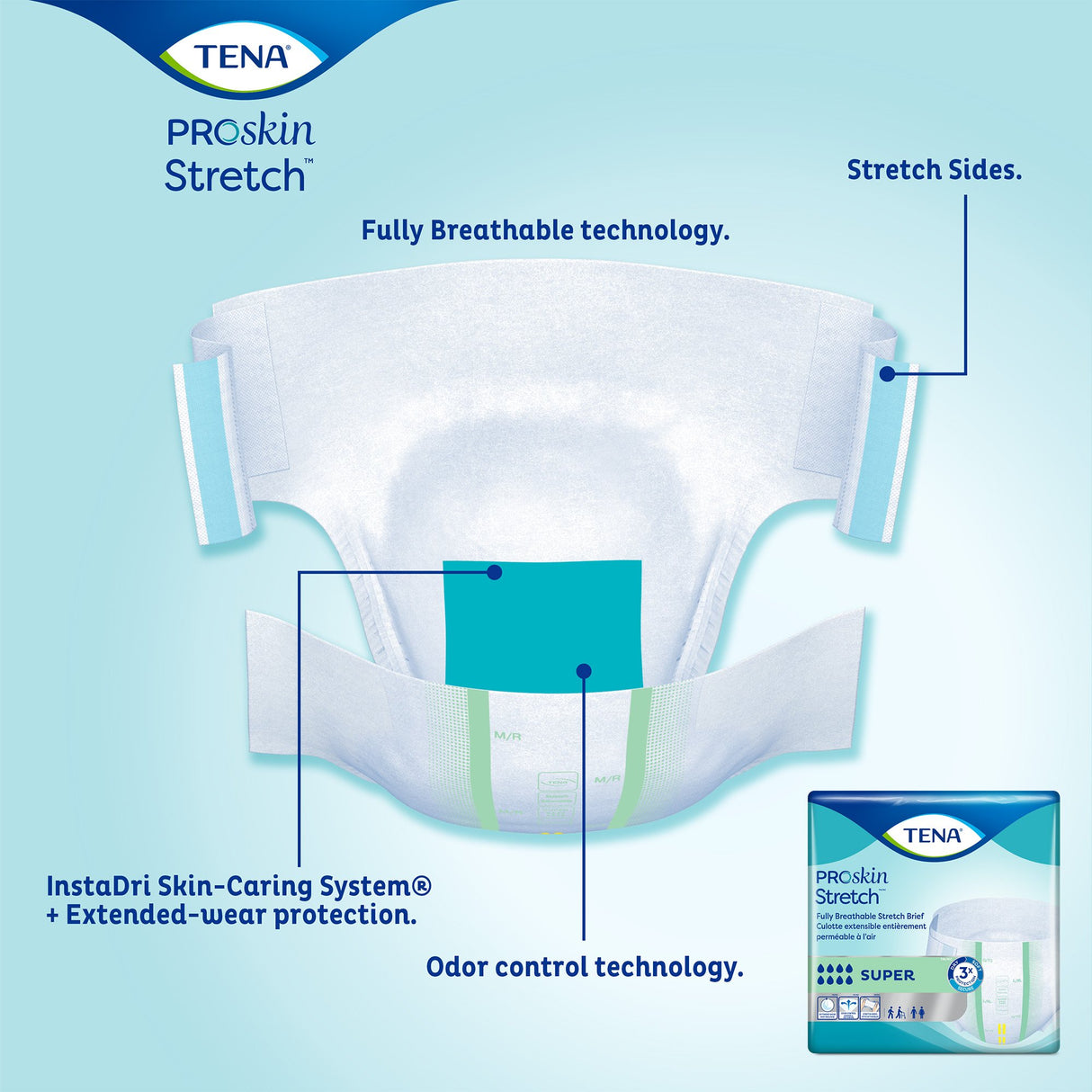 Unisex Adult Incontinence Brief TENA ProSkin Stretch™ Super Large / X-Large Disposable Heavy Absorbency - BeHope