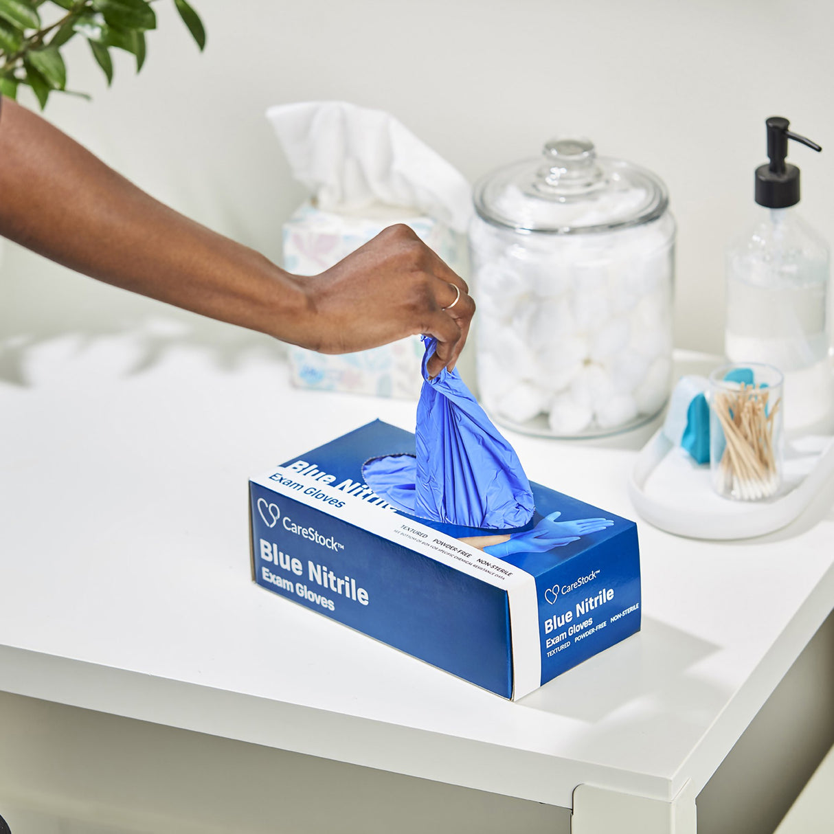 Exam Glove CareStock™ Medium NonSterile Nitrile Standard Cuff Length Textured Fingertips Blue Chemo Tested - BeHope