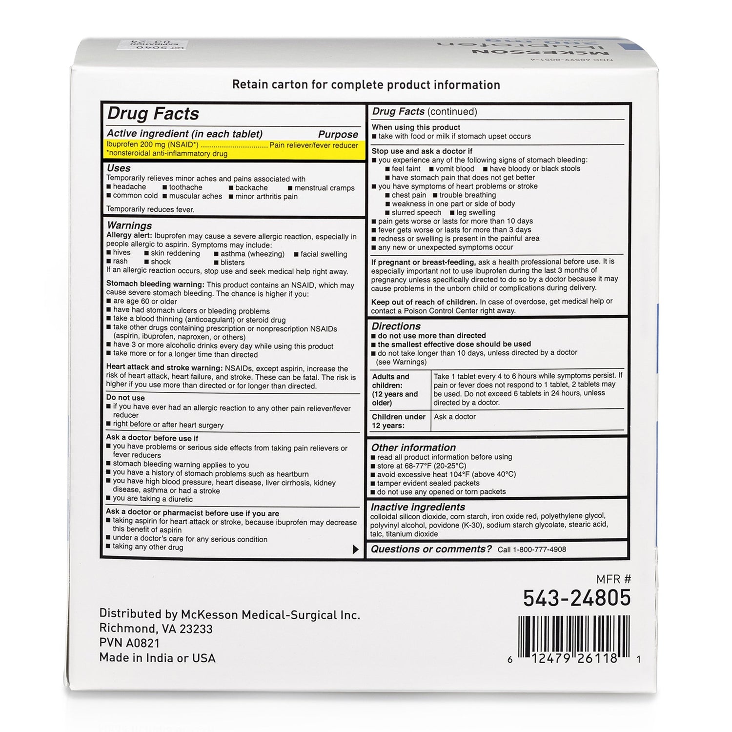 Pain Relief McKesson 200 mg Strength Ibuprofen Unit Dose Tablet 200 per Box - BeHope