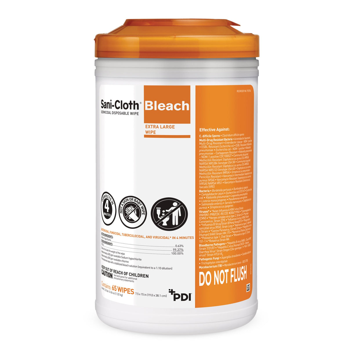 Surface Disinfectant Cleaner Sani-Cloth® Bleach Premoistened Germicidal Manual Pull Wipe 65 Count Canister Chlorine Scent NonSterile - BeHope