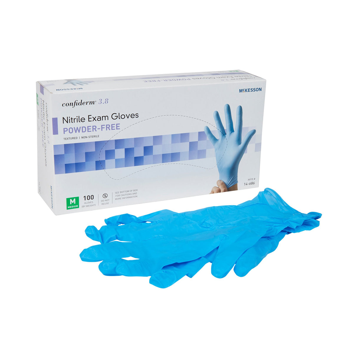 Exam Glove McKesson Confiderm® 3.8 Medium NonSterile Nitrile Standard Cuff Length Textured Fingertips Blue Not Rated - BeHope