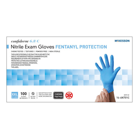 Exam Glove McKesson Confiderm® 6.8C 2X-Large NonSterile Nitrile Standard Cuff Length Fully Textured Blue Chemo Tested / Fentanyl Tested - BeHope