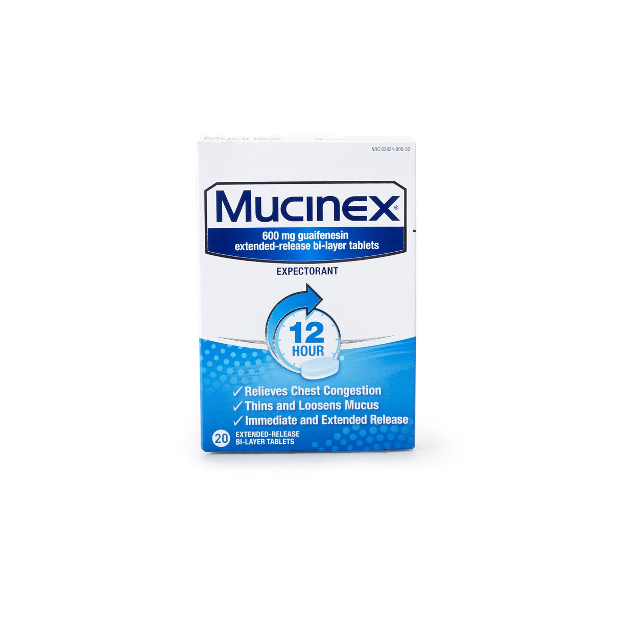 Cold and Cough Relief Mucinex® 600 mg Strength Tablet 20 per Box - BeHope