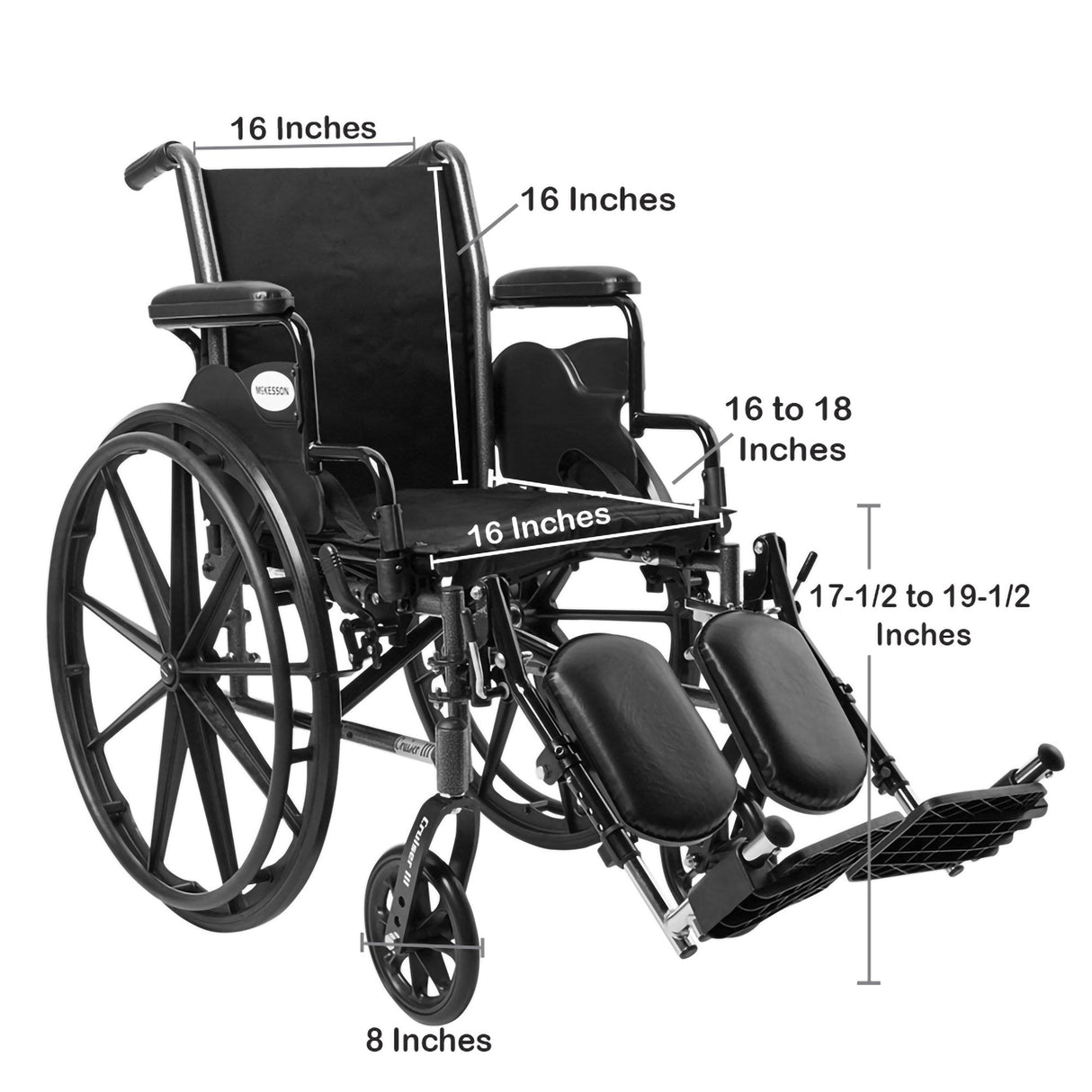 Lightweight Wheelchair McKesson Dual Axle Desk Length Arm Swing-Away Elevating Legrest Black Upholstery 16 Inch Seat Width Adult 300 lbs. Weight Capacity - BeHope