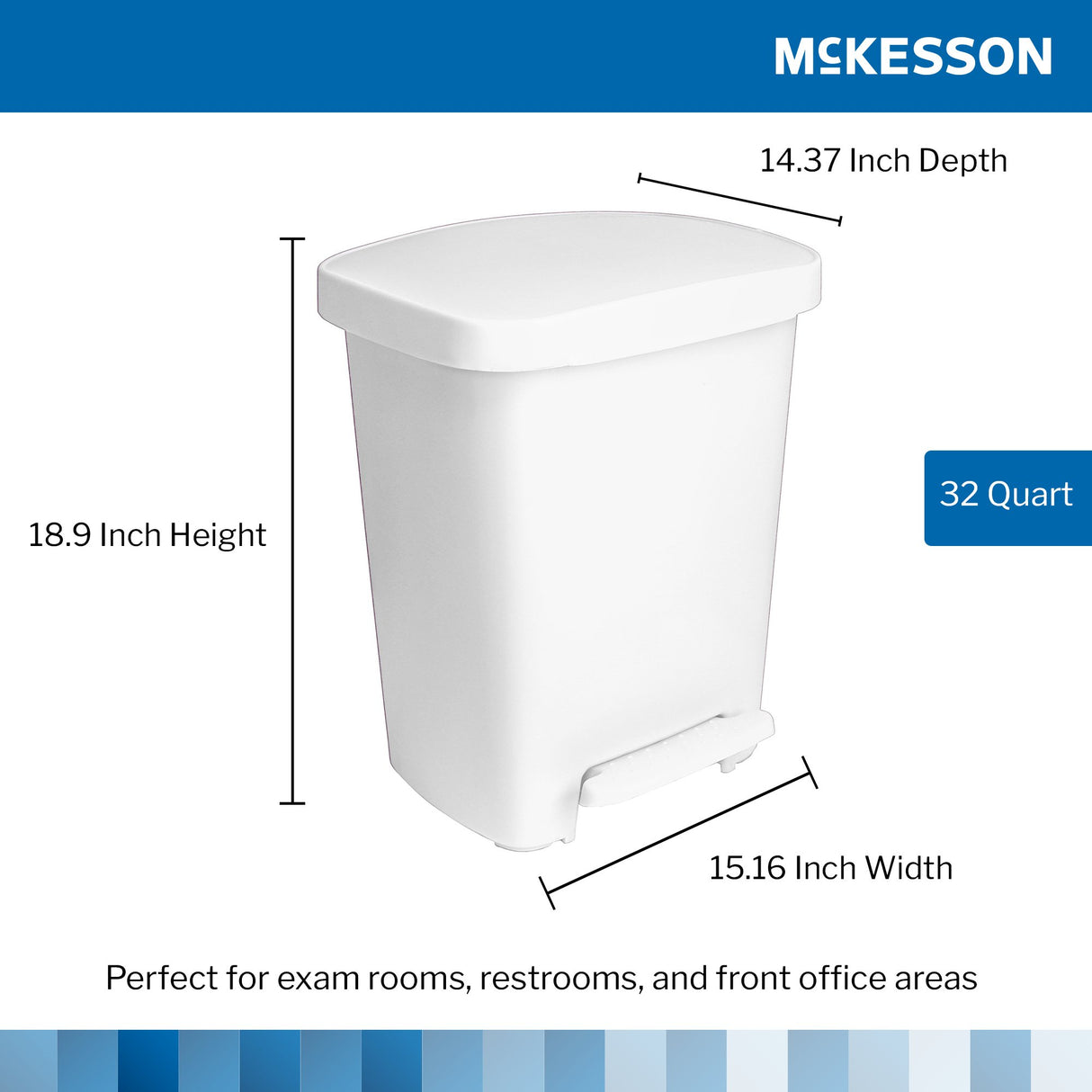 Trash Can McKesson 32 Quart / 8 gal. White Plastic Rectangular - BeHope