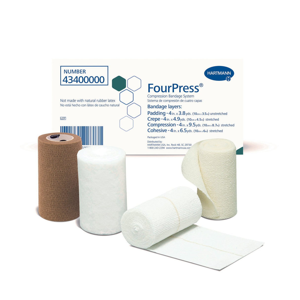 4 Layer Compression Bandage System FourPress® Multiple Sizes Self-adherent / Tape Closure Tan / White NonSterile 30 to 40 mmHg - BeHope