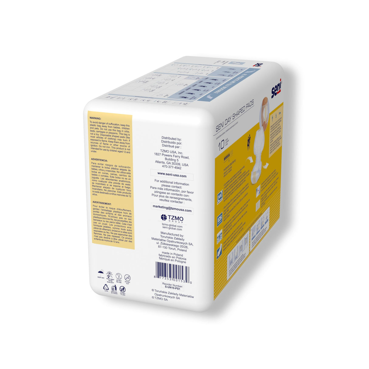 Incontinence Liner Seni® Shaped Day Pads 25 Inch Length Moderate Absorbency Super Absorbent Core One Size Fits Most - BeHope