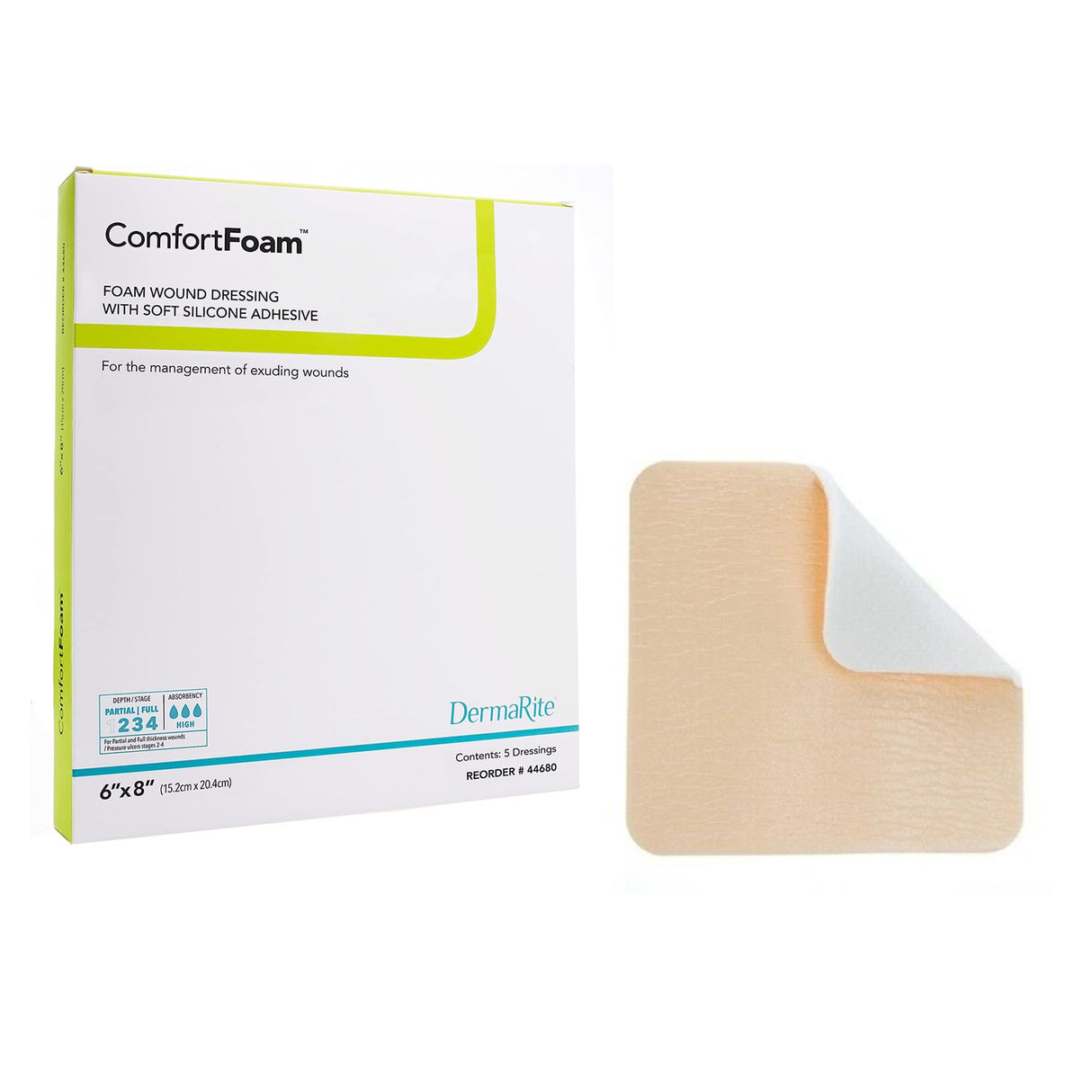 Foam Dressing ComfortFoam™ 6 X 8 Inch Without Border Film Backing Silicone Face Rectangle Sterile - BeHope