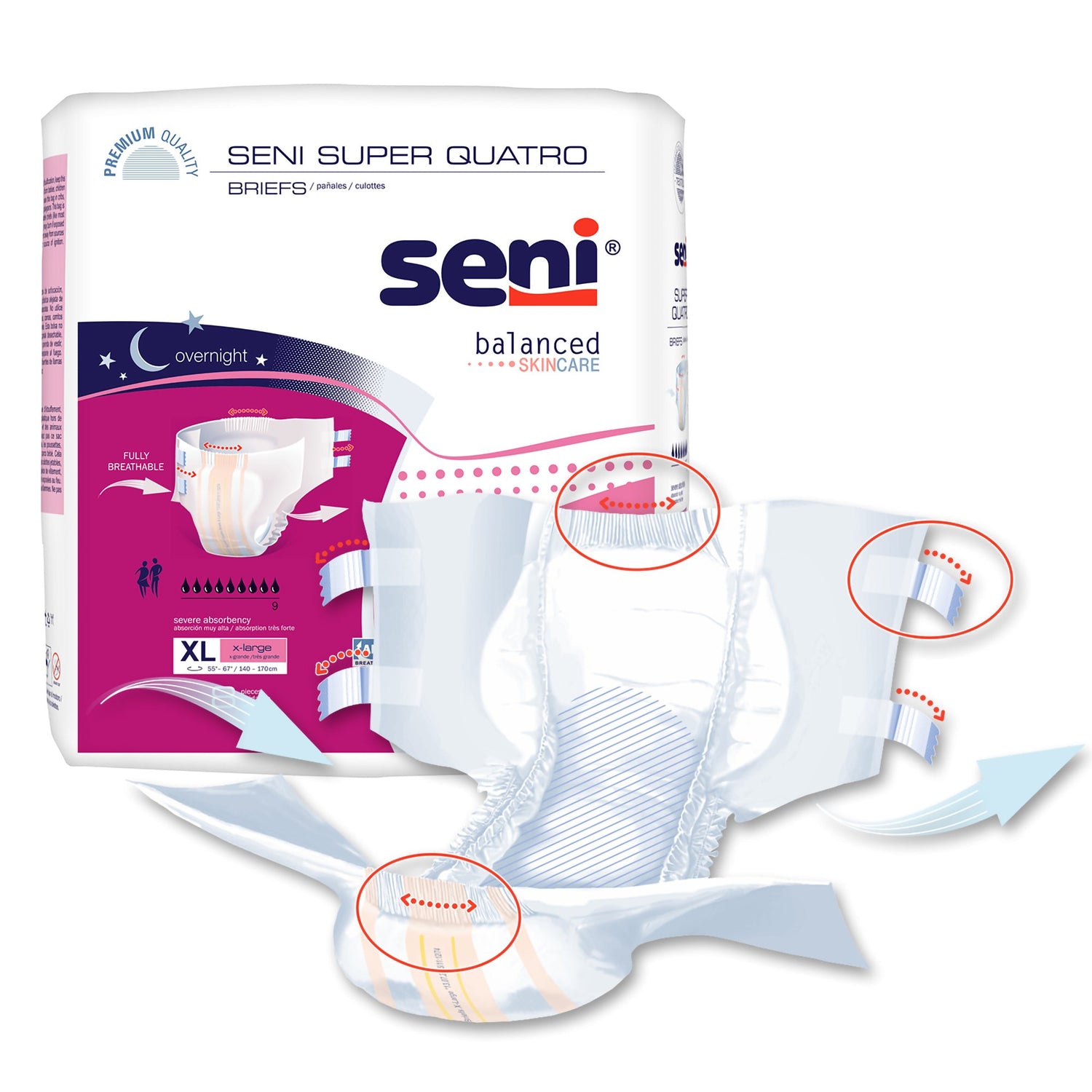 Unisex Adult Incontinence Brief Seni® Super Quatro X-Large Disposable Heavy Absorbency - BeHope