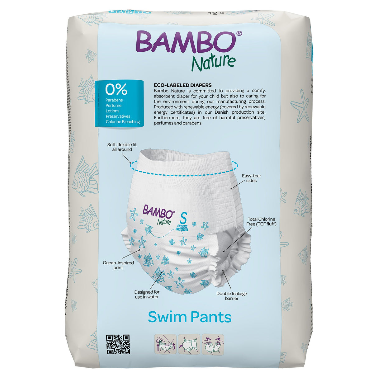 Unisex Baby Swim Diaper Bambo® Nature Pull On with Tear Away Seams Small Disposable Heavy Absorbency - BeHope