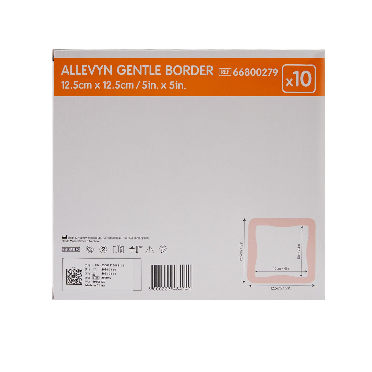 Foam Dressing Allevyn Gentle Border 5 X 5 Inch With Border Film Backing Silicone Gel Adhesive Square Sterile - BeHope