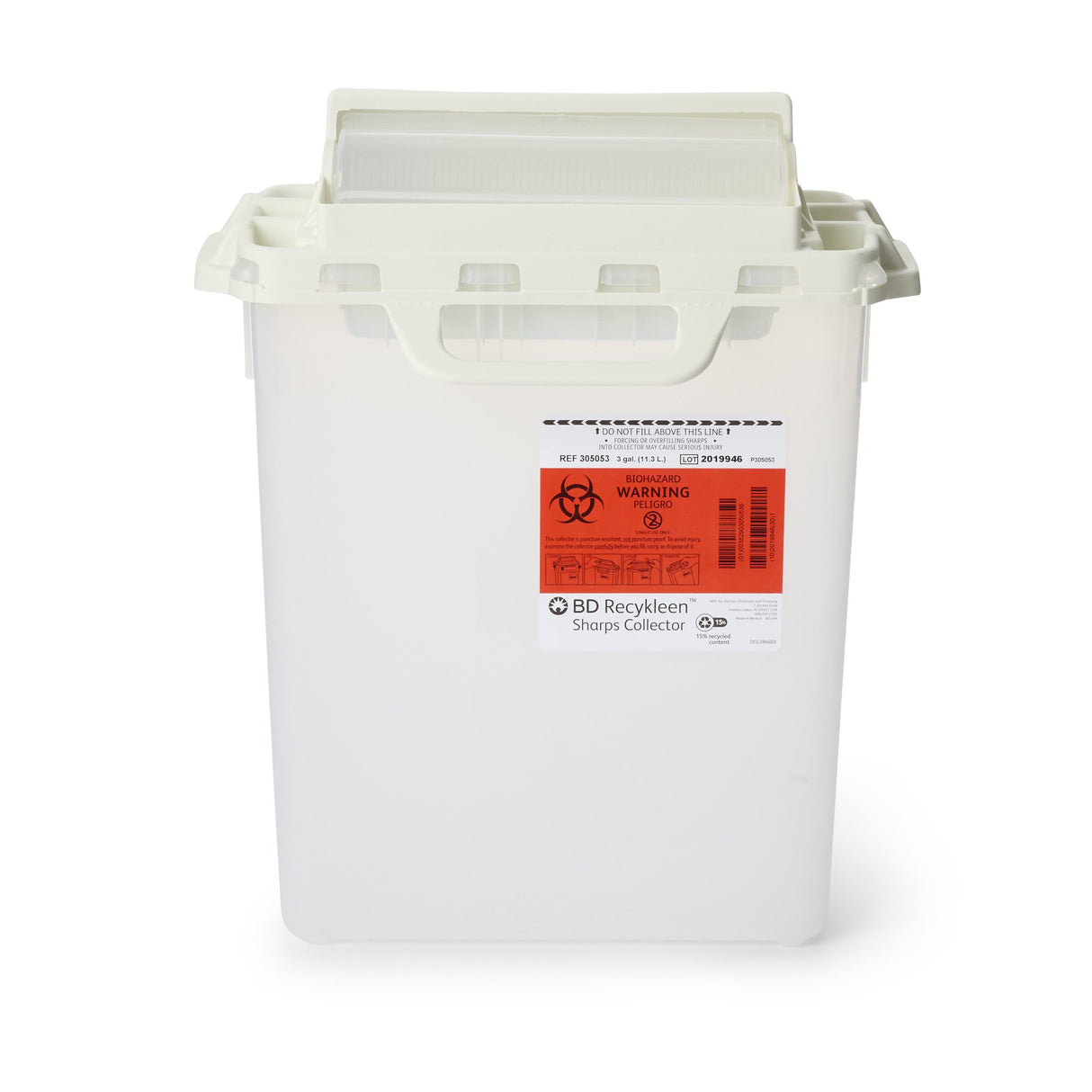 Sharps Container Recykleen™ Pearl Base 15-3/4 H X 13-1/2 W X 6 D Inch Horizontal Entry 3 Gallon - BeHope