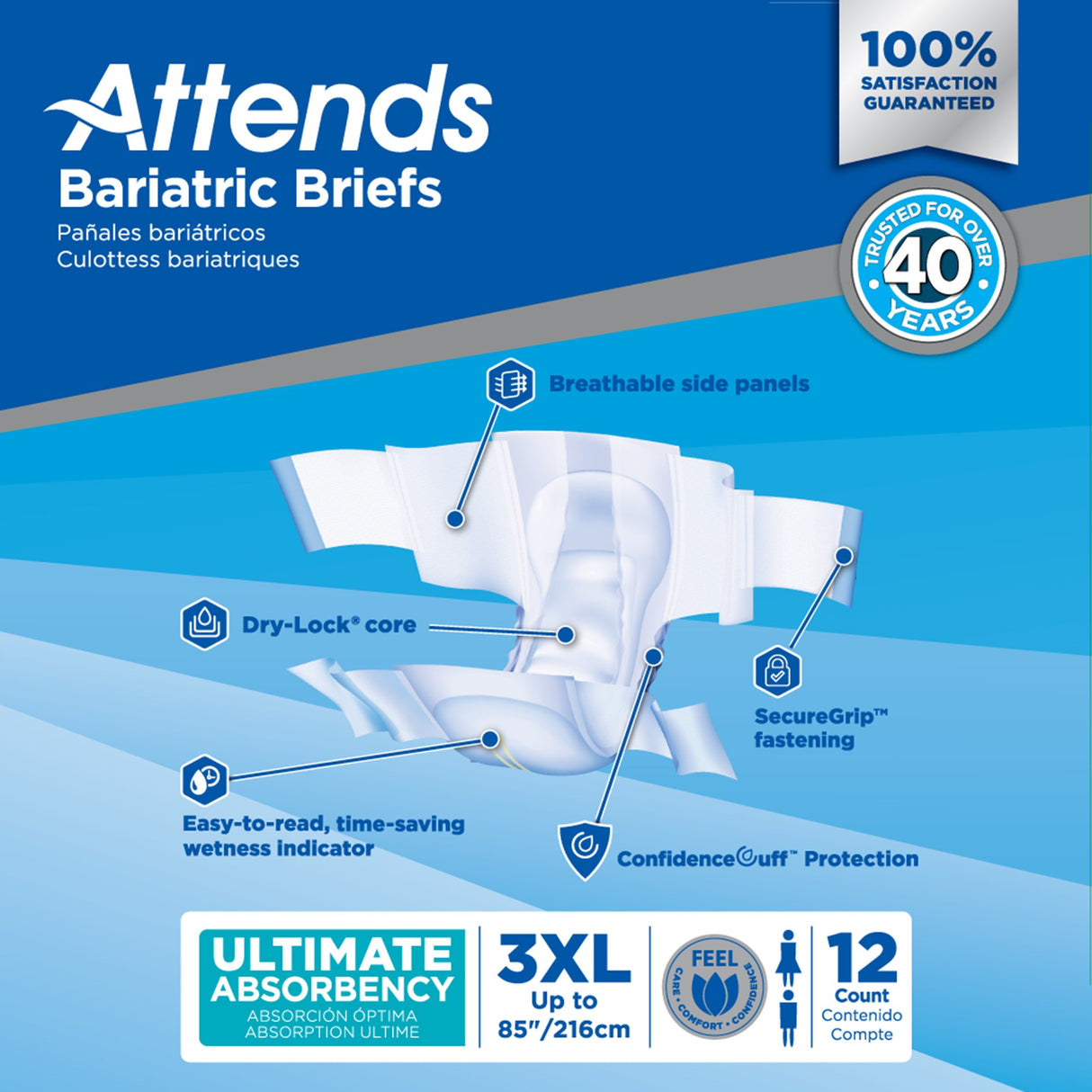 Unisex Adult Incontinence Brief Attends® Bariatric 3X-Large Disposable Heavy Absorbency - BeHope