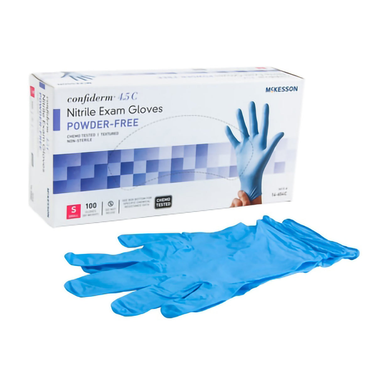 Exam Glove McKesson Confiderm® 4.5C Small NonSterile Nitrile Standard Cuff Length Textured Fingertips Blue Chemo Tested - BeHope