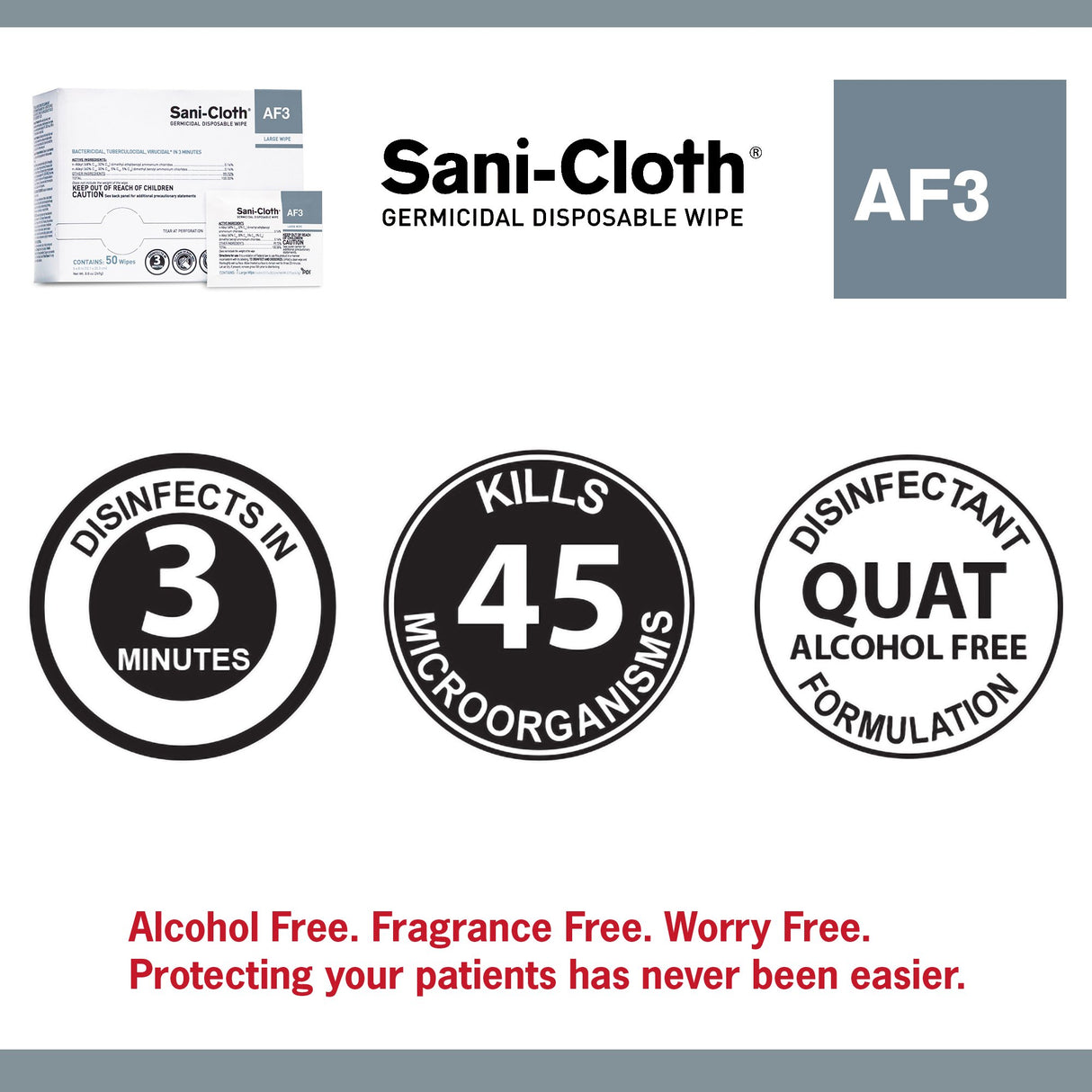 Surface Disinfectant Cleaner Sani-Cloth® AF3 Premoistened Germicidal Manual Pull Wipe 50 Count Individual Packet Unscented NonSterile - BeHope