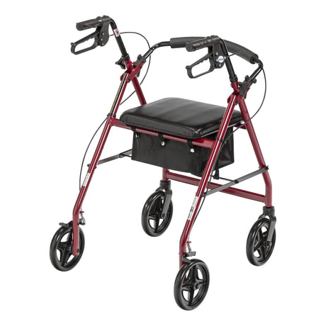 4 Wheel Rollator McKesson Red Adjustable Height Aluminum Frame - BeHope