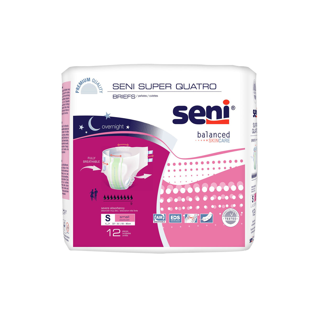 Unisex Adult Incontinence Brief Seni® Super Quatro Small Disposable Heavy Absorbency - BeHope
