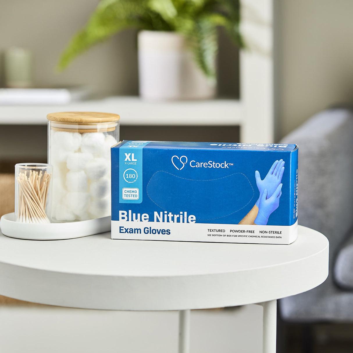 Exam Glove CareStock™ X-Large NonSterile Nitrile Standard Cuff Length Textured Fingertips Blue Chemo Tested - BeHope