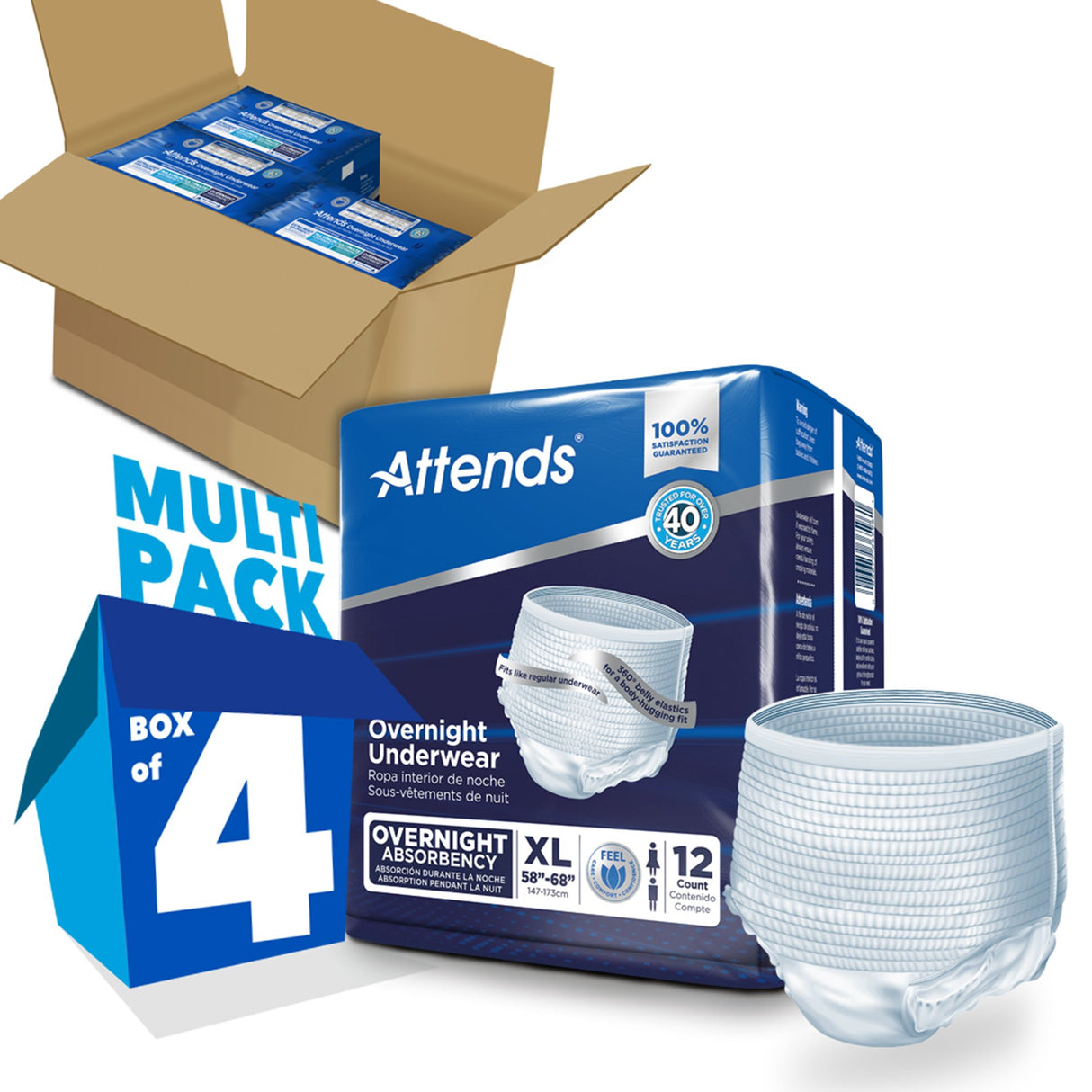 Unisex Adult Absorbent Underwear Attends® Overnight Pull On with Tear Away Seams X-Large Disposable Heavy Absorbency - BeHope