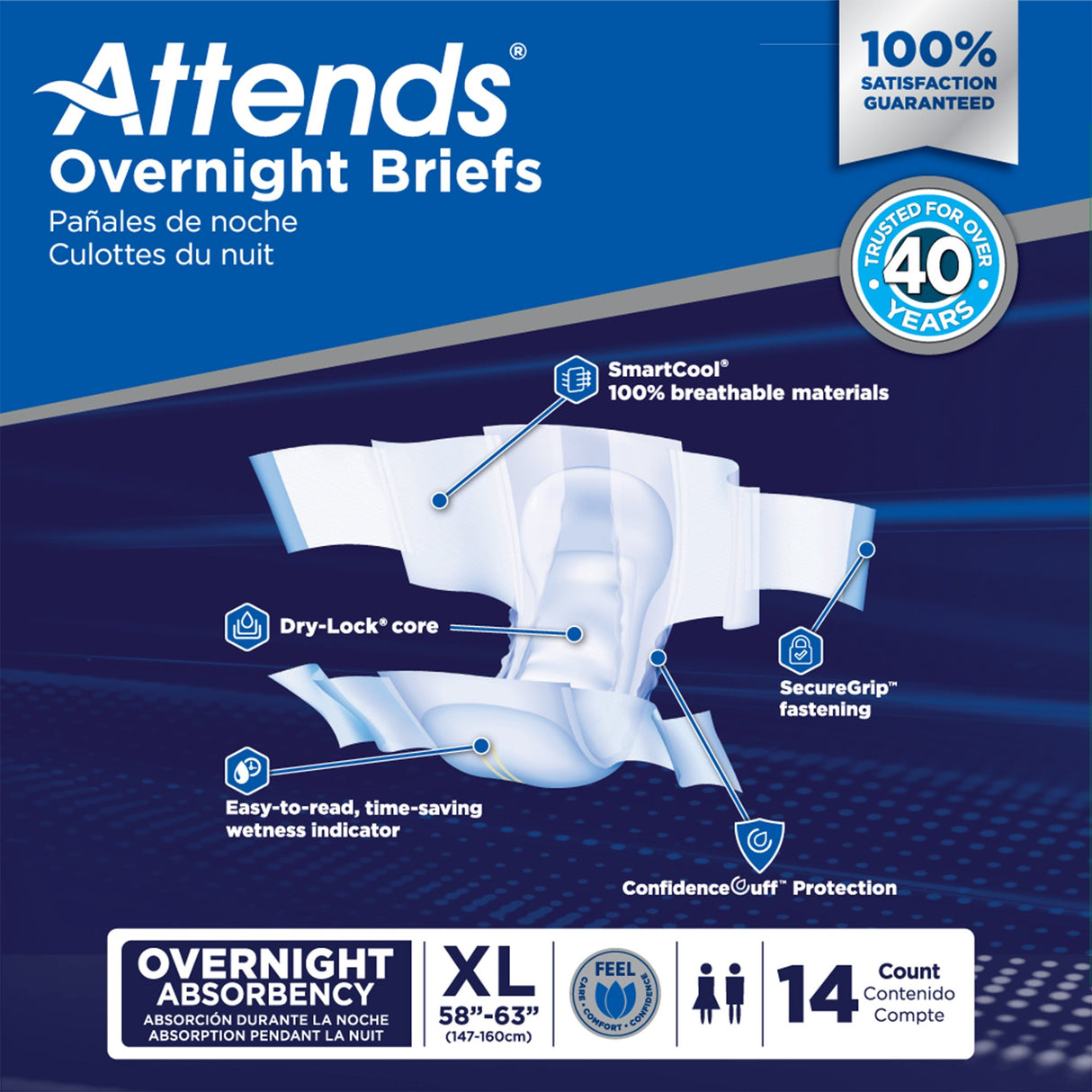 Unisex Adult Incontinence Brief Attends® Overnight X-Large Disposable Heavy Absorbency - BeHope