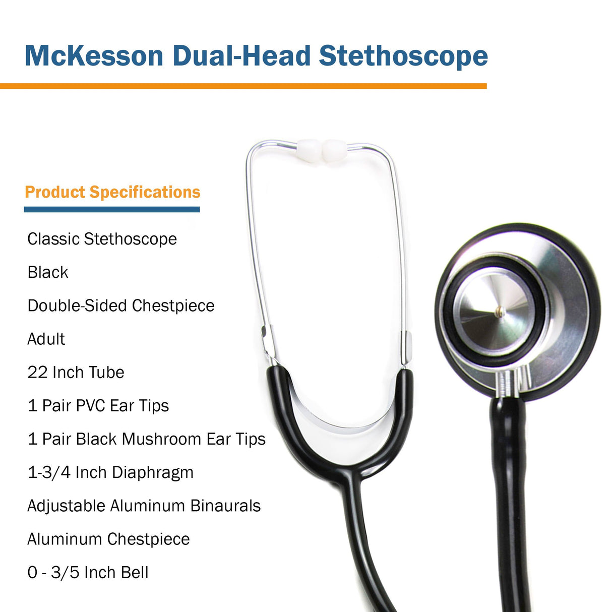 General Exam Stethoscope McKesson Black 1-Tube 22 Inch Tube Double Sided Chestpiece - BeHope
