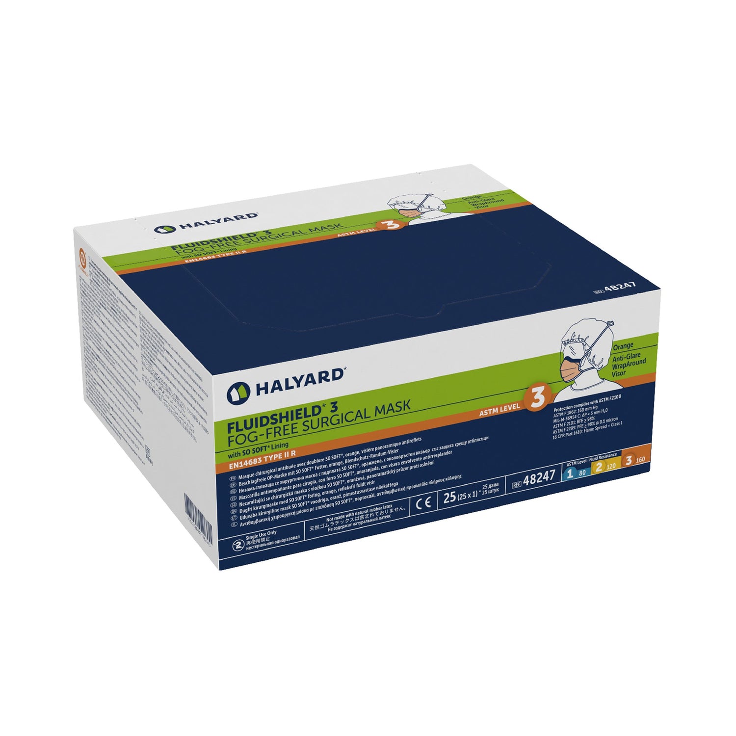 Surgical Mask with Eye Shield FluidShield Anti-fog Foam ASTM Level 3 Tie Closure One Size Fits Most - BeHope