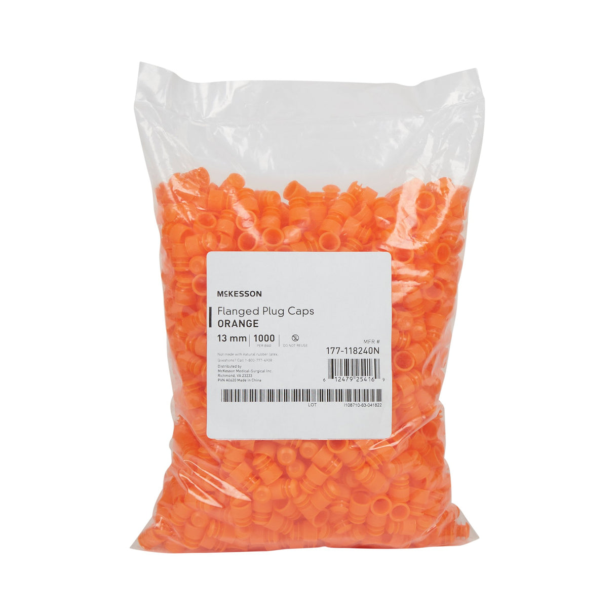 McKesson Tube Closure Polyethylene Flanged Plug Cap Orange 13 mm For Use with 13 mm Blood Drawing Tubes, Glass Test Tubes, Plastic Culture Tubes NonSterile - BeHope