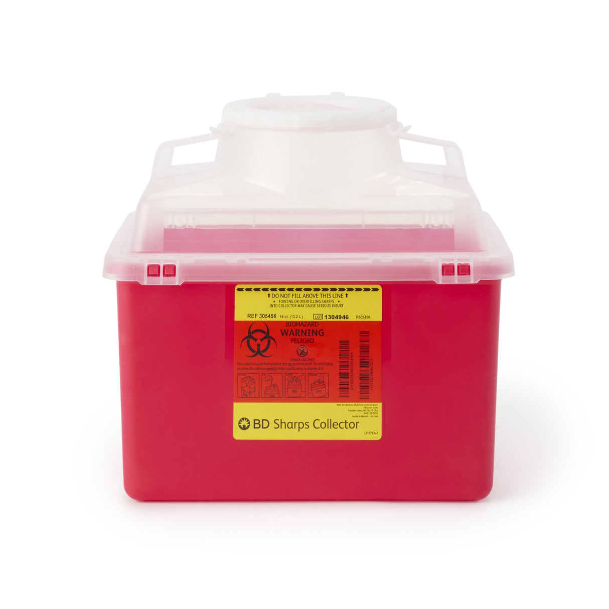 Sharps Container BD™ Red Base 11-1/2 H X 12-4/5 W X 8-4/5 D Inch Vertical Entry 3.5 Gallon - BeHope