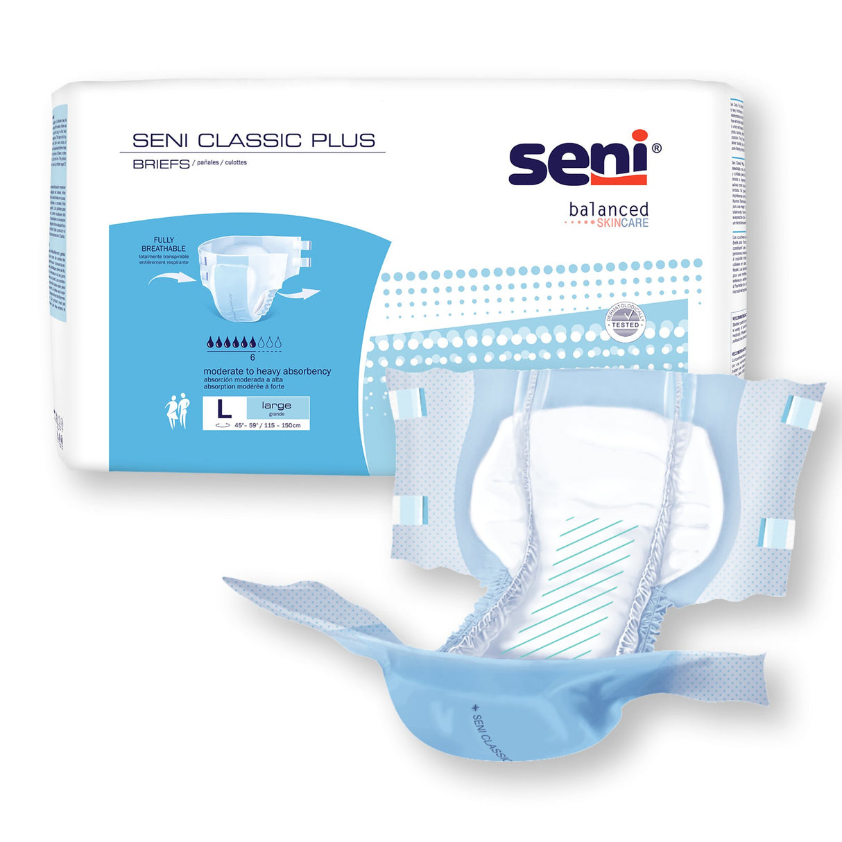 Unisex Adult Incontinence Brief Seni® Classic Plus Large Disposable Moderate Absorbency - BeHope