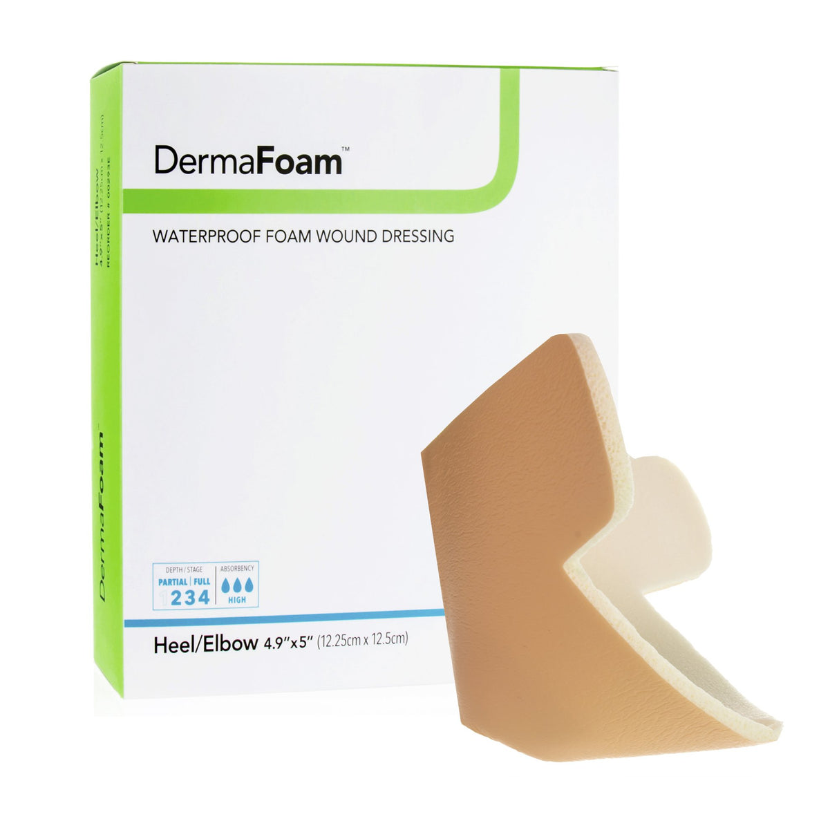 Foam Dressing DermaFoam® 4.9 X 5 Inch Without Border Waterproof Backing Nonadhesive Elbow / Heel Sterile - BeHope
