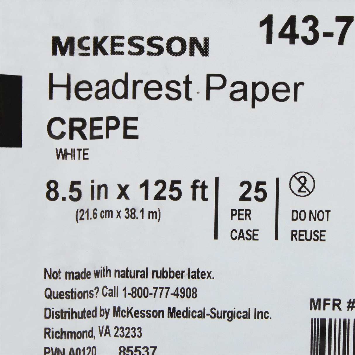 Headrest Paper Roll McKesson 8-1/2 Inch Width 125 Foot Length White Crepe - BeHope