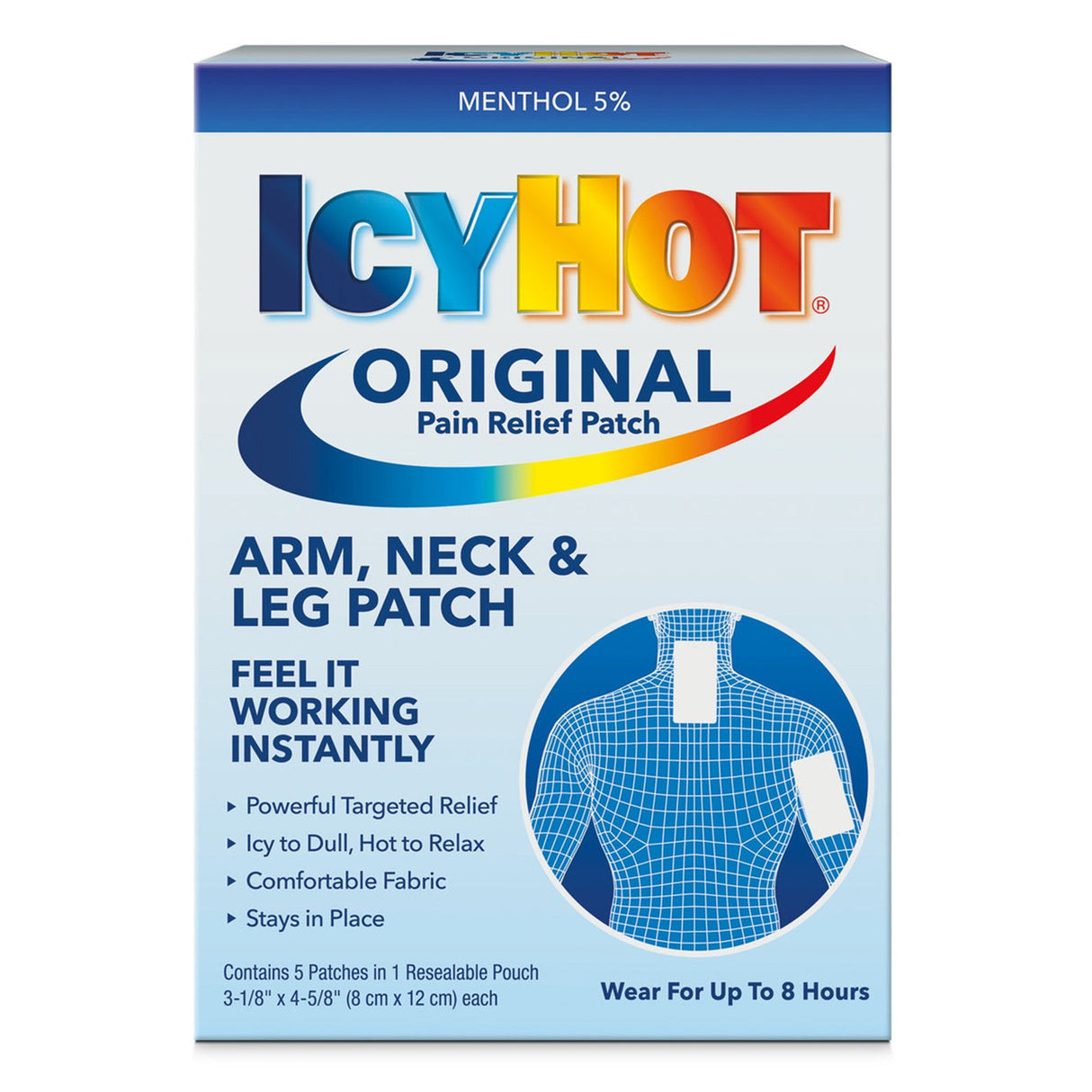 Topical Pain Relief Icy Hot® 5% Strength Menthol Patch 5 per Box - BeHope