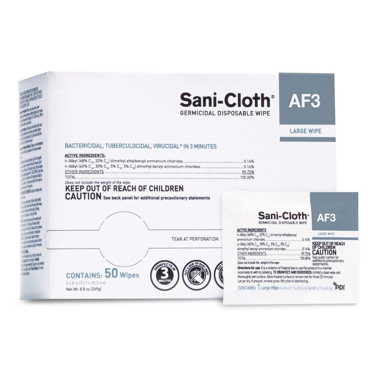 Surface Disinfectant Cleaner Sani-Cloth® AF3 Premoistened Germicidal Manual Pull Wipe 50 Count Individual Packet Unscented NonSterile - BeHope
