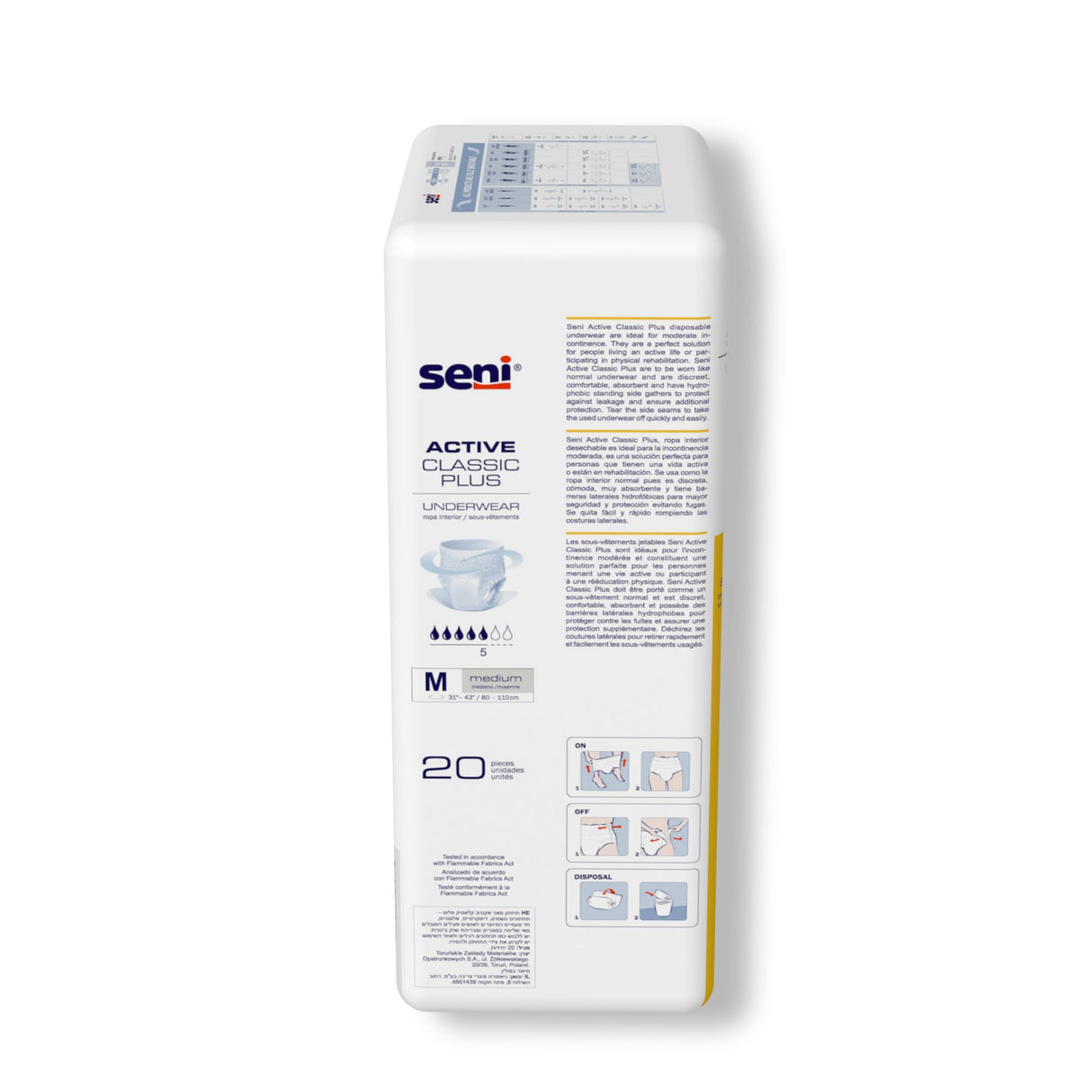 Unisex Adult Absorbent Underwear Seni® Active Classic Plus Pull On with Tear Away Seams Medium Disposable Moderate Absorbency - BeHope