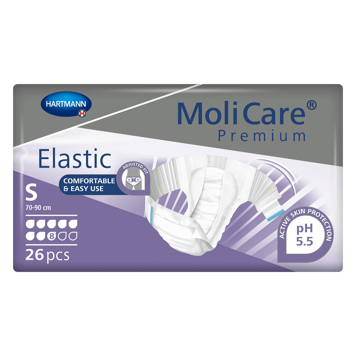 Unisex Adult Incontinence Brief MoliCare® Premium Elastic 8D Small Disposable Heavy Absorbency - BeHope