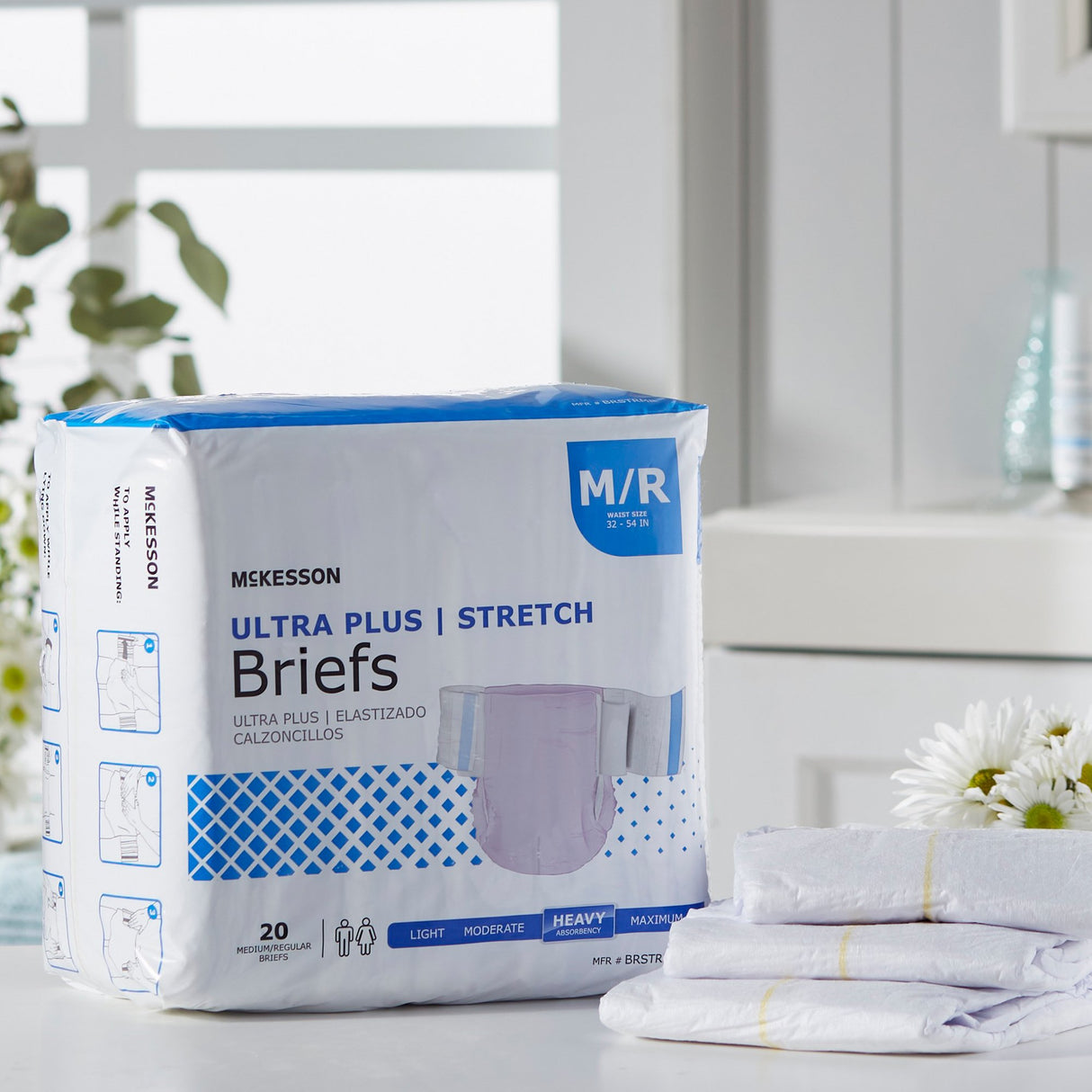 Unisex Adult Incontinence Brief McKesson Ultra Plus Stretch Medium Disposable Heavy Absorbency - BeHope