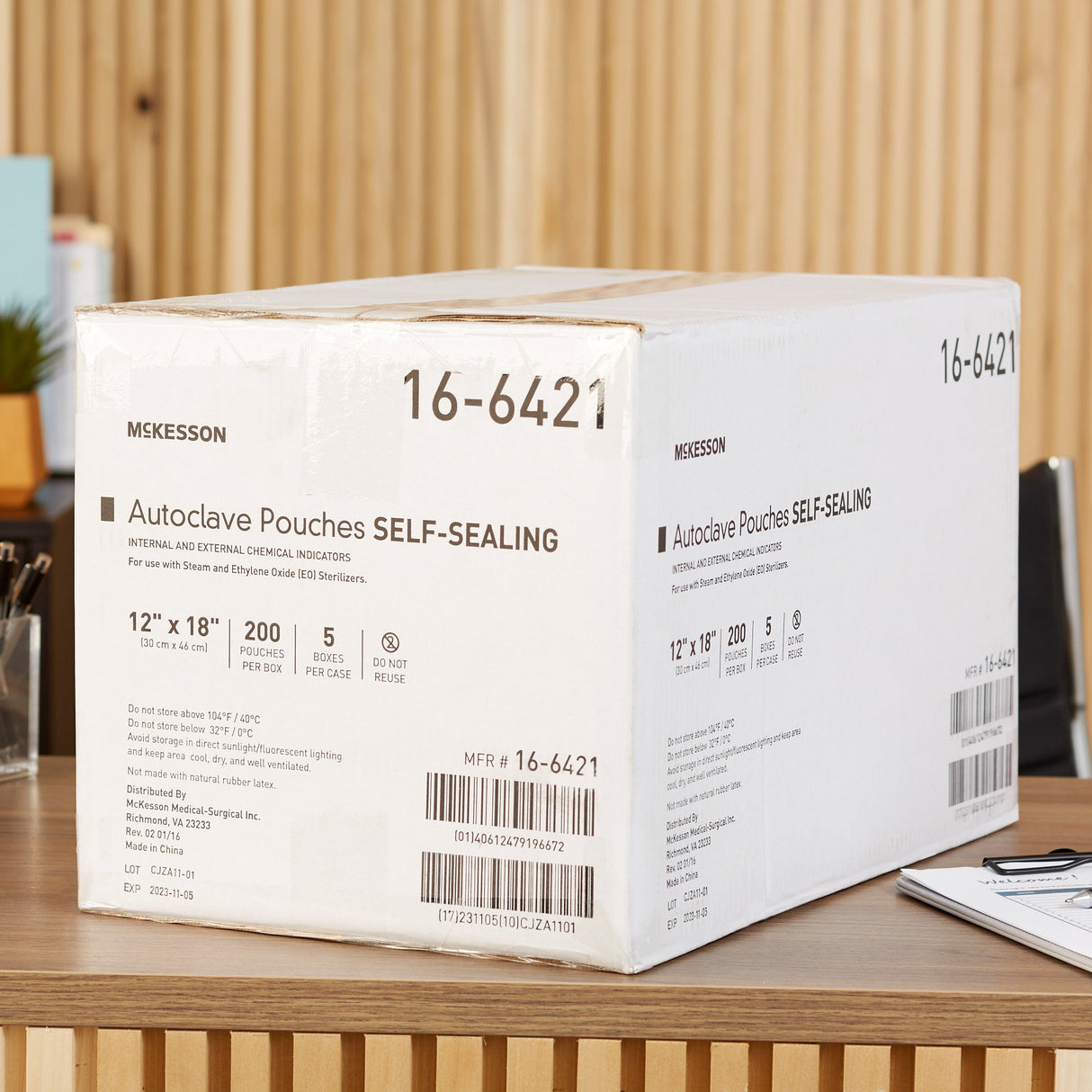 Sterilization Pouch McKesson Ethylene Oxide (EO) Gas / Steam 12 X 18 Inch Transparent Blue / White Self Seal Paper / Film - BeHope