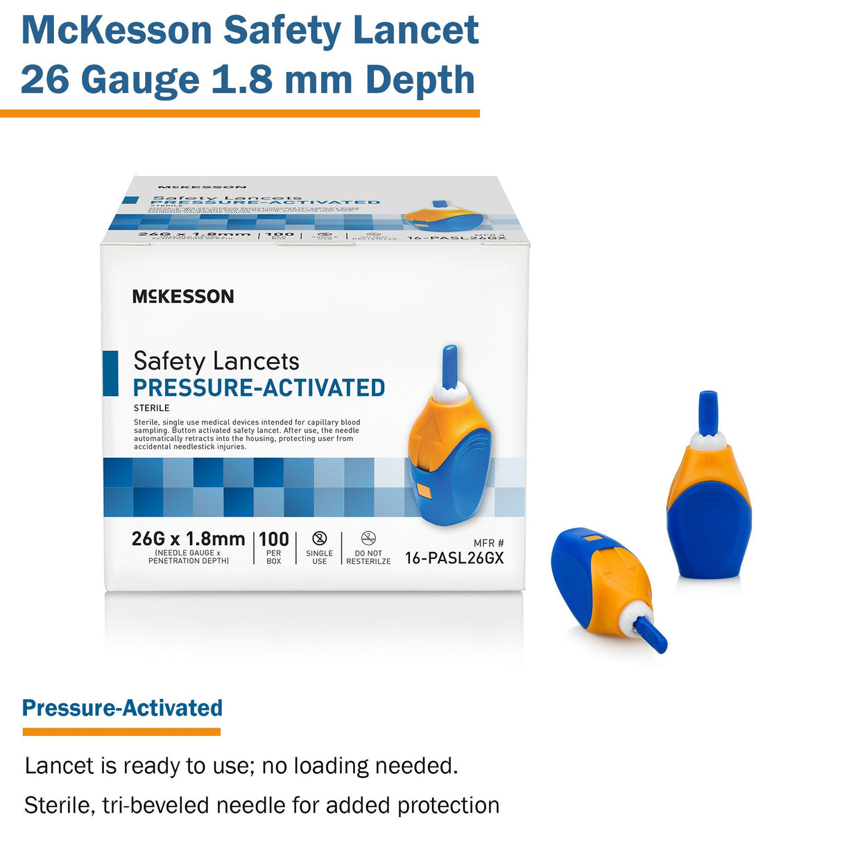 Safety Lancet McKesson 26 Gauge Retractable Pressure Activated Finger - BeHope