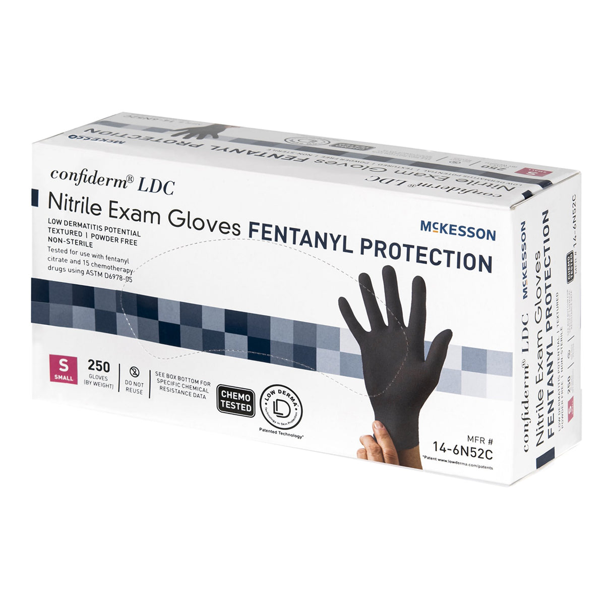 Exam Glove McKesson Confiderm® LDC Small NonSterile Nitrile Standard Cuff Length Fully Textured Black Chemo Tested / Fentanyl Tested - BeHope