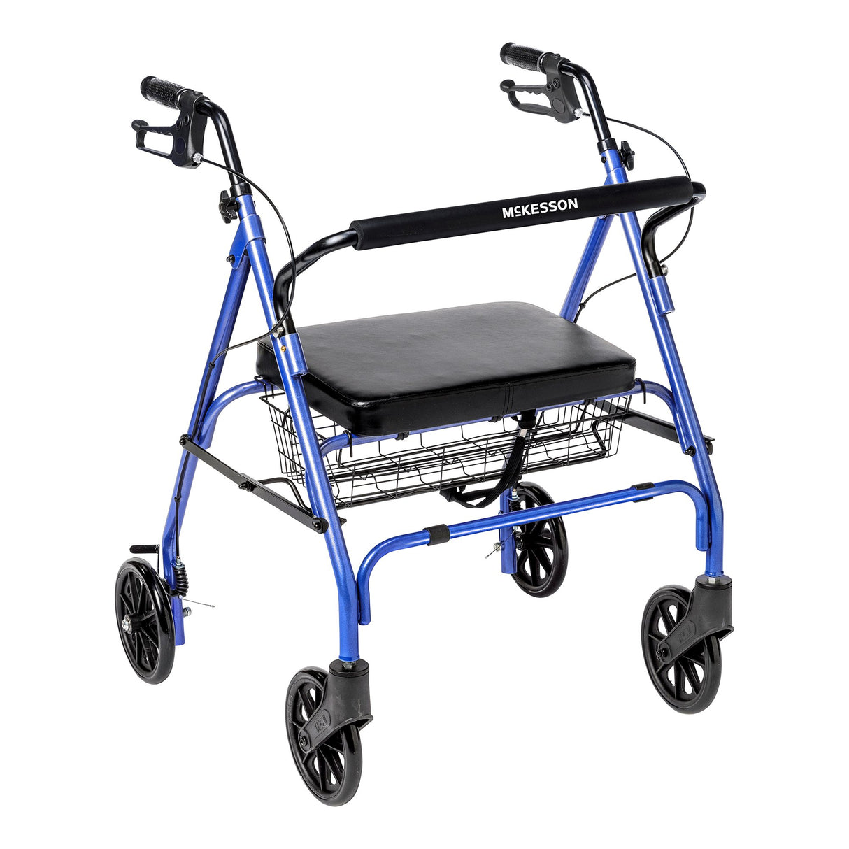Bariatric 4 Wheel Rollator McKesson Blue Adjustable Height / Folding Steel Frame - BeHope